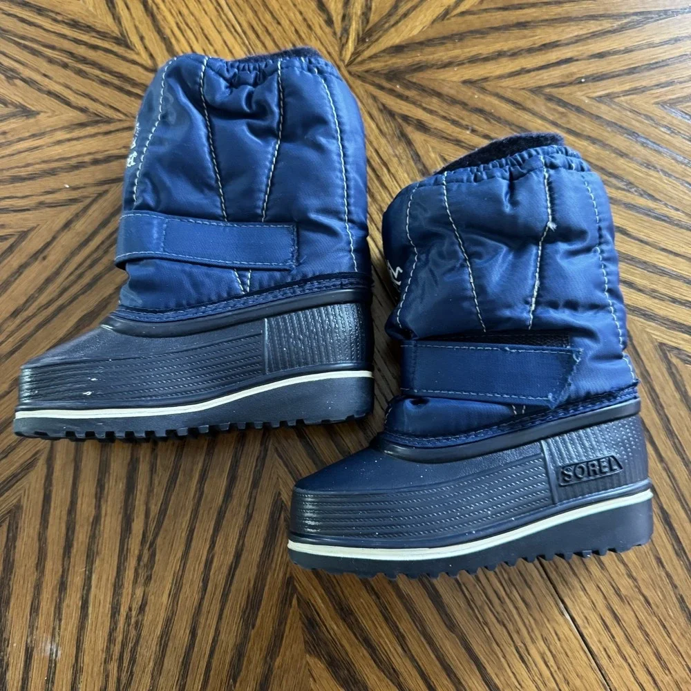 Sorel Snow Boots Unisex Kids Size 7 Blue Waterproof Wool Lined All Weather